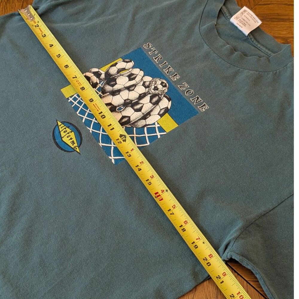 Vintage 90s Faded Teal Soccer Snake Strike Zone Graphic T-Shirt Made in USA - Picture 6 of 6
